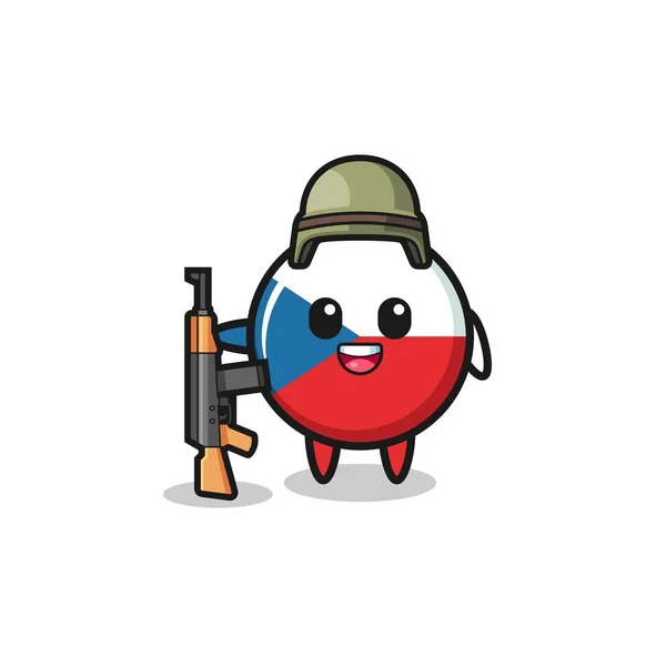 Linda Mascota Bandera Checa Como Soldado Lindo Diseño — Vector de stock