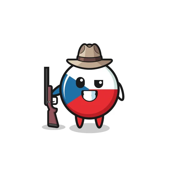 Czech Flag Hunter Mascot Holding Gun Cute Design — Stock Vector