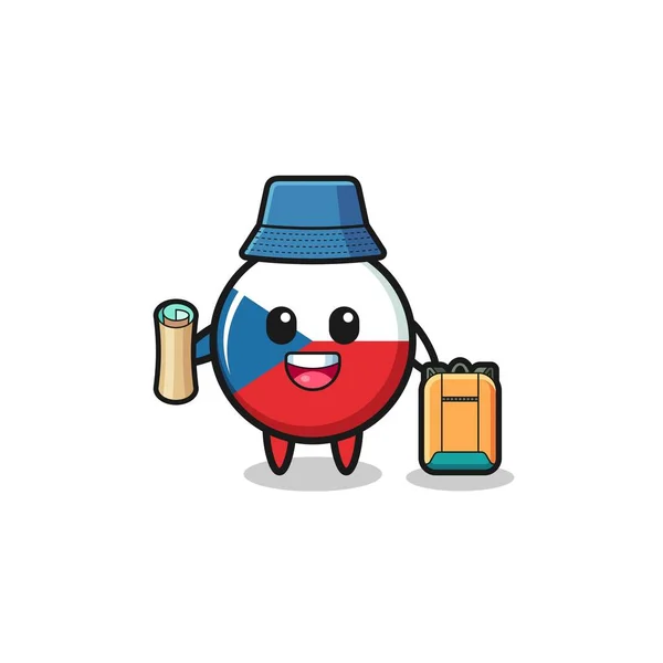 Czech Flag Mascot Character Hiker Cute Design — ストックベクタ