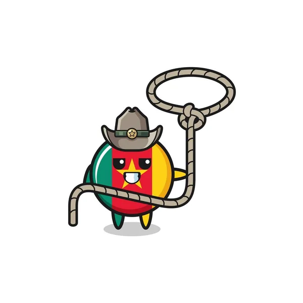 Vaquero Bandera Camerún Con Cuerda Lazo Lindo Diseño — Vector de stock