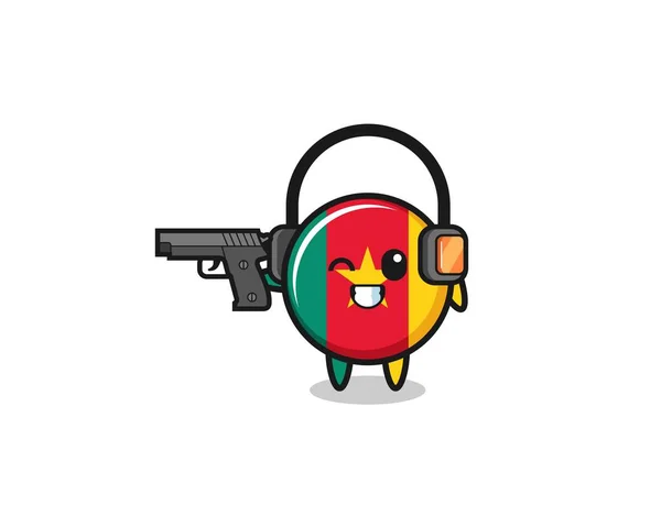 Illustration Cameroon Flag Cartoon Doing Shooting Range Cute Design — Vector de stock
