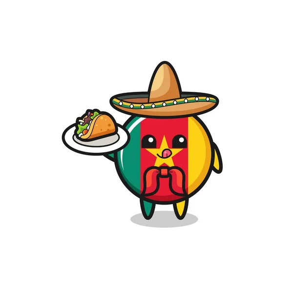 Cameroon Flag Mexican Chef Mascot Holding Taco Cute Design — стоковый вектор