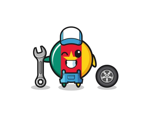 Cameroon Flag Character Mechanic Mascot Cute Design — Stock vektor