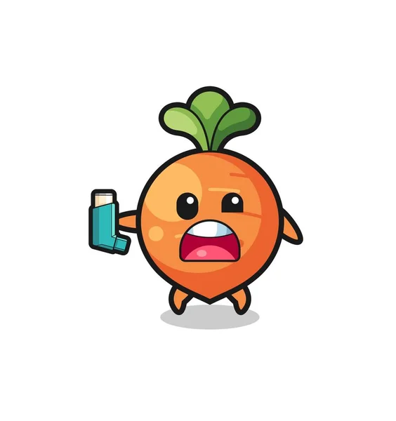 Carrot Mascot Having Asthma While Holding Inhaler Cute Design — стоковый вектор