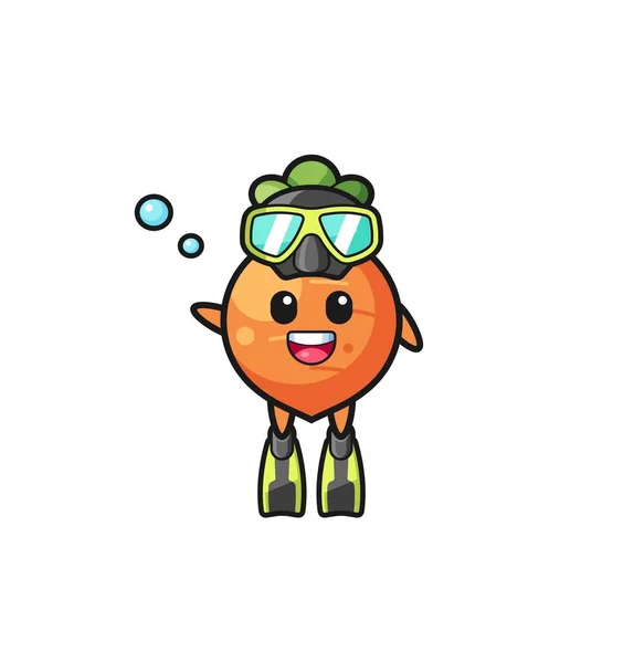 Carrot Diver Cartoon Character Cute Design — Stockvektor