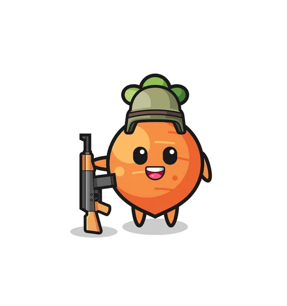 可爱的胡萝卜吉祥物作为士兵 可爱的设计 — 图库矢量图片