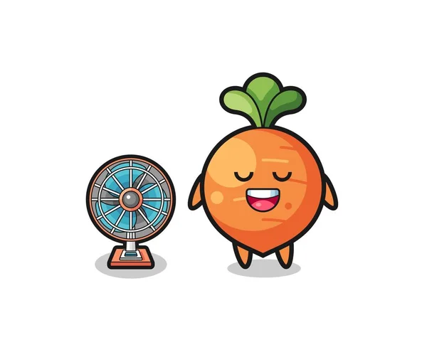 Cute Carrot Standing Front Fan Cute Design — Stockvektor