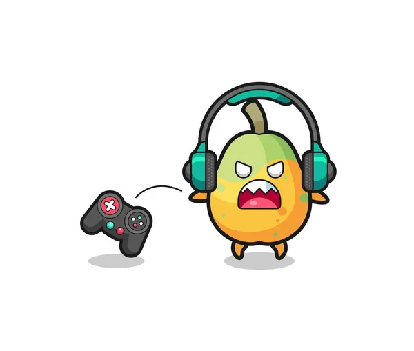 Papaya Gamer Mascot Angry Cute Design — Wektor stockowy