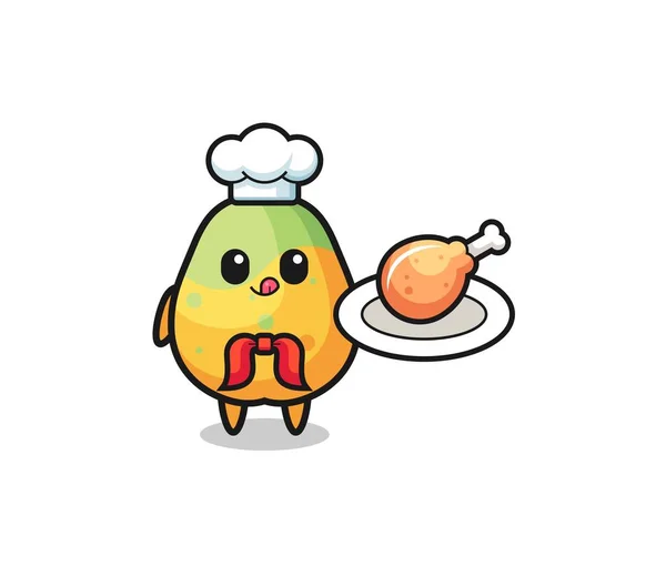 Papaya Fried Chicken Chef Cartoon Character Cute Design — Stockvector