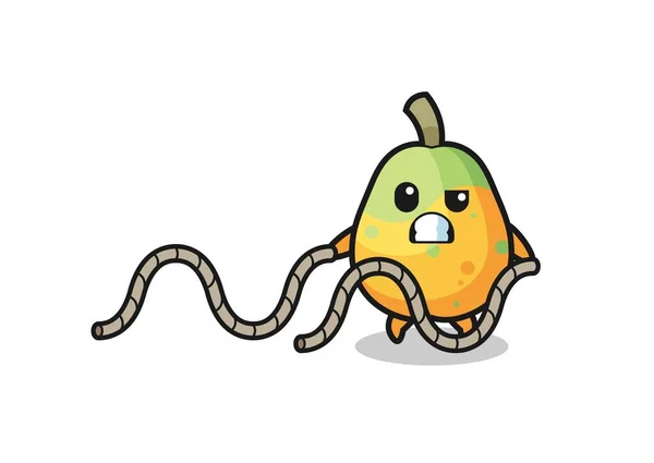 Illustration Papaya Doing Battle Rope Workout Cute Design — Stock vektor