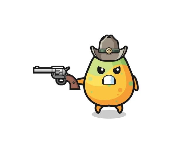 Papaya Cowboy Shooting Gun Cute Design — 图库矢量图片