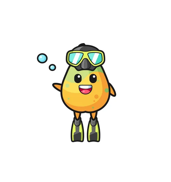 Papaya Diver Cartoon Character Cute Design — Stockový vektor