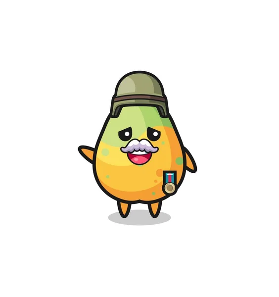 Cute Papaya Veteran Cartoon Cute Design — Vector de stock