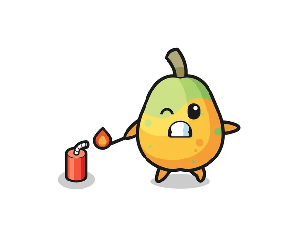 Papaya Mascot Illustration Playing Firecracker Cute Design — Image vectorielle
