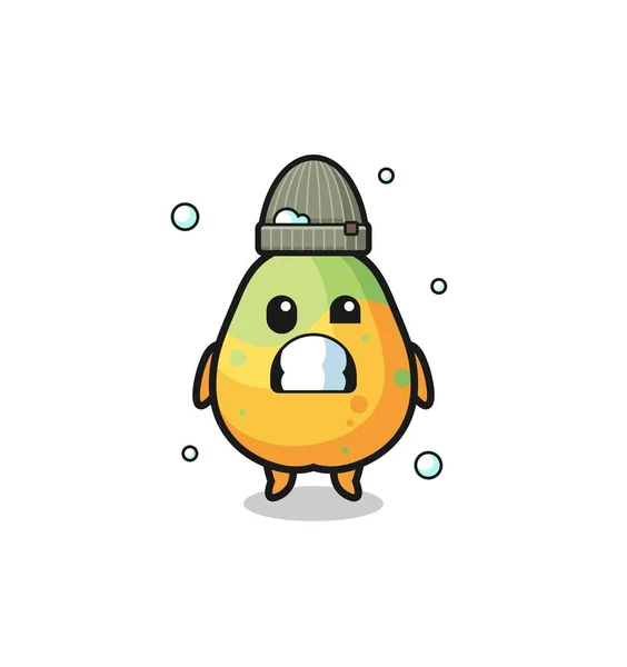 Cute Cartoon Papaya Shivering Expression Cute Design — Stockvektor