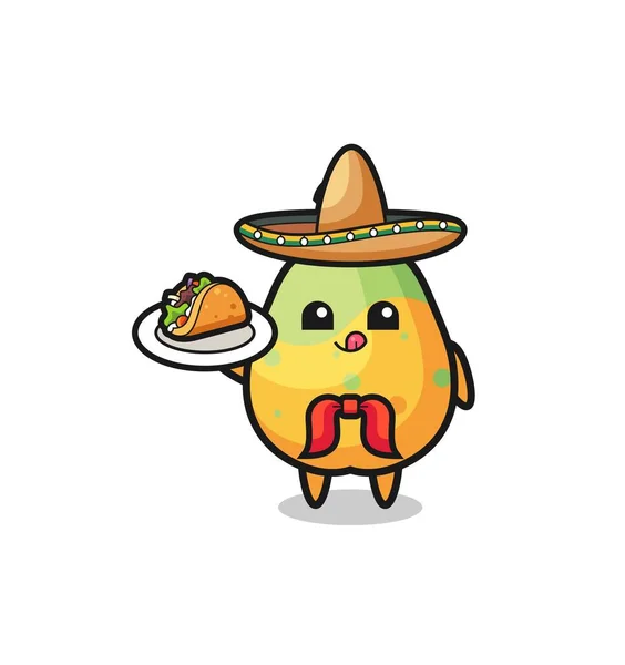 Papaya Mexican Chef Mascot Holding Taco Cute Design — Vector de stock