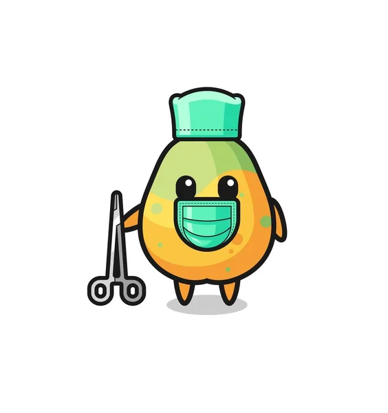 Carácter Mascota Del Cirujano Papaya Lindo Diseño — Vector de stock