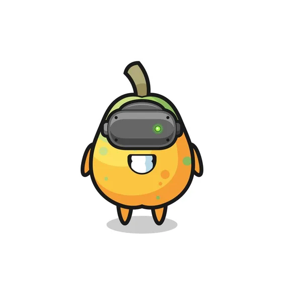Cute Papaya Using Headset Cute Design — 图库矢量图片