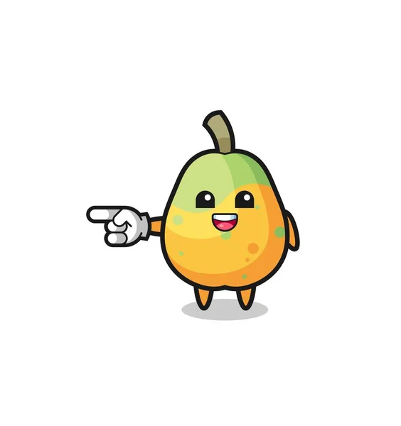 Papaya Cartoon Pointing Left Gesture Cute Design — стоковый вектор