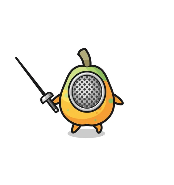 Papaya Earth Cartoon Fencer Mascot Cute Design — Stock Vector