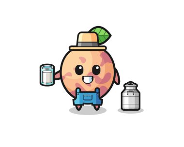 pluot fruit cartoon as the dairy farmer , cute design