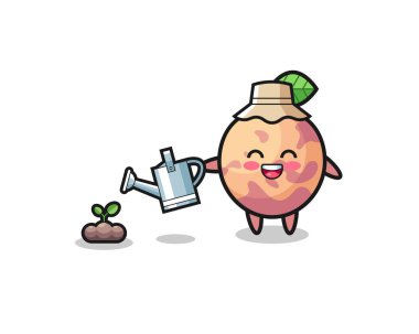 cute pluot fruit is watering plant seeds , cute design
