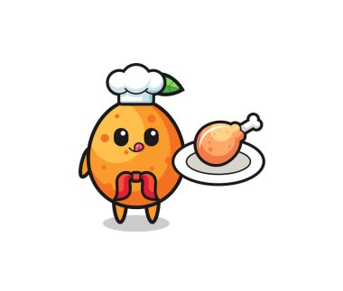 kumquat fried chicken chef cartoon character , cute design
