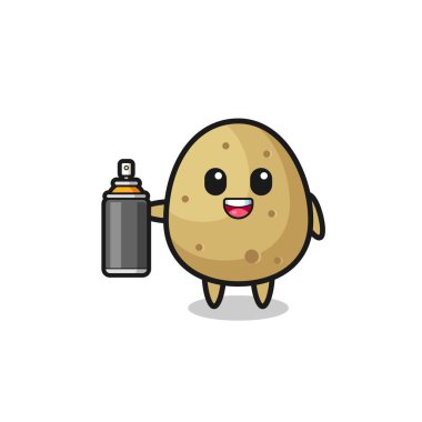 the cute potato as a graffiti bomber , cute design