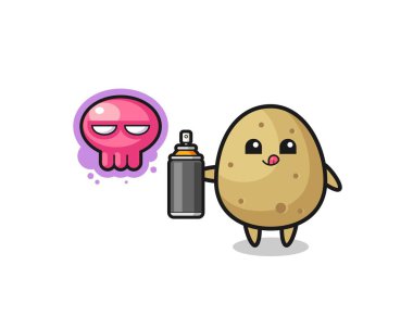 potato cartoon make a graffiti with a spray paint , cute design