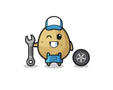 the potato character as a mechanic mascot , cute design