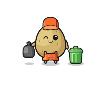 the mascot of cute potato as garbage collector , cute design