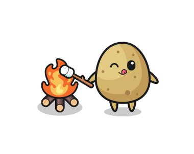 potato character is burning marshmallow , cute design