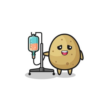 cute potato character standing with infusion pole , cute design