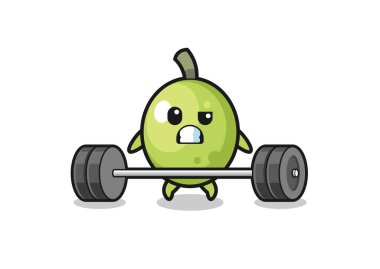 cartoon of olive lifting a barbell , cute design
