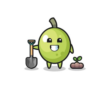 cute olive cartoon is planting a tree seed , cute design