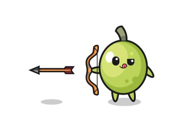illustration of olive character doing archery , cute design