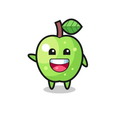 happy green apple cute mascot character , cute design