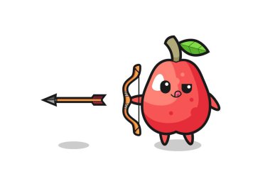 illustration of water apple character doing archery , cute design