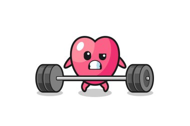 cartoon of heart symbol lifting a barbell , cute design