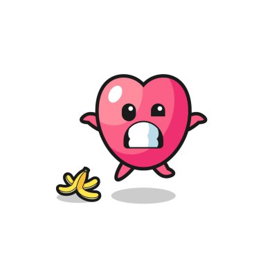 heart symbol cartoon is slip on a banana peel , cute design