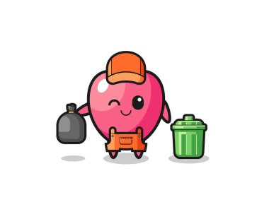 the mascot of cute heart symbol as garbage collector , cute design