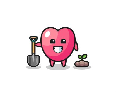 cute heart symbol cartoon is planting a tree seed , cute design