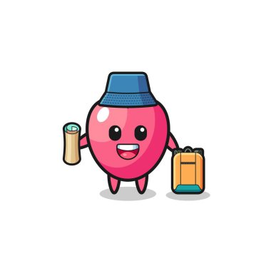 heart symbol mascot character as hiker , cute design