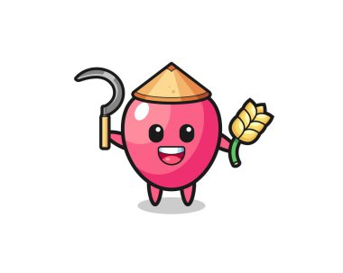 heart symbol Asian farmer holding paddy , cute design