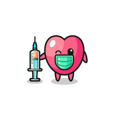 heart symbol mascot as vaccinator , cute design