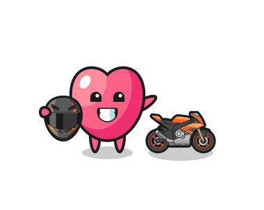 cute heart symbol cartoon as a motorcycle racer , cute design