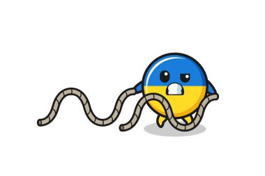 illustration of ukraine flag doing battle rope workout , cute design
