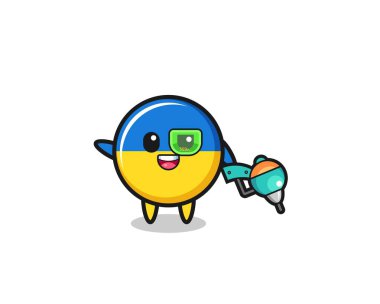 ukraine flag cartoon as future warrior mascot , cute design