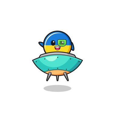 ukraine flag cartoon riding a future spaceship , cute design