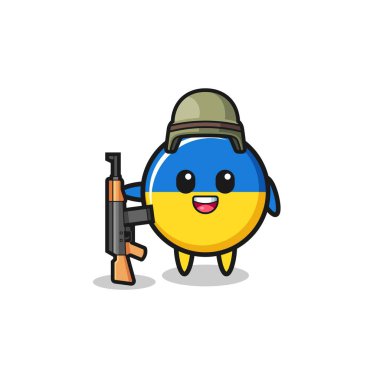 cute ukraine flag mascot as a soldier , cute design